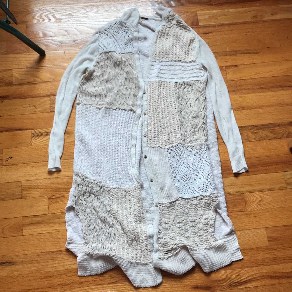 Free People beige light long cardigan